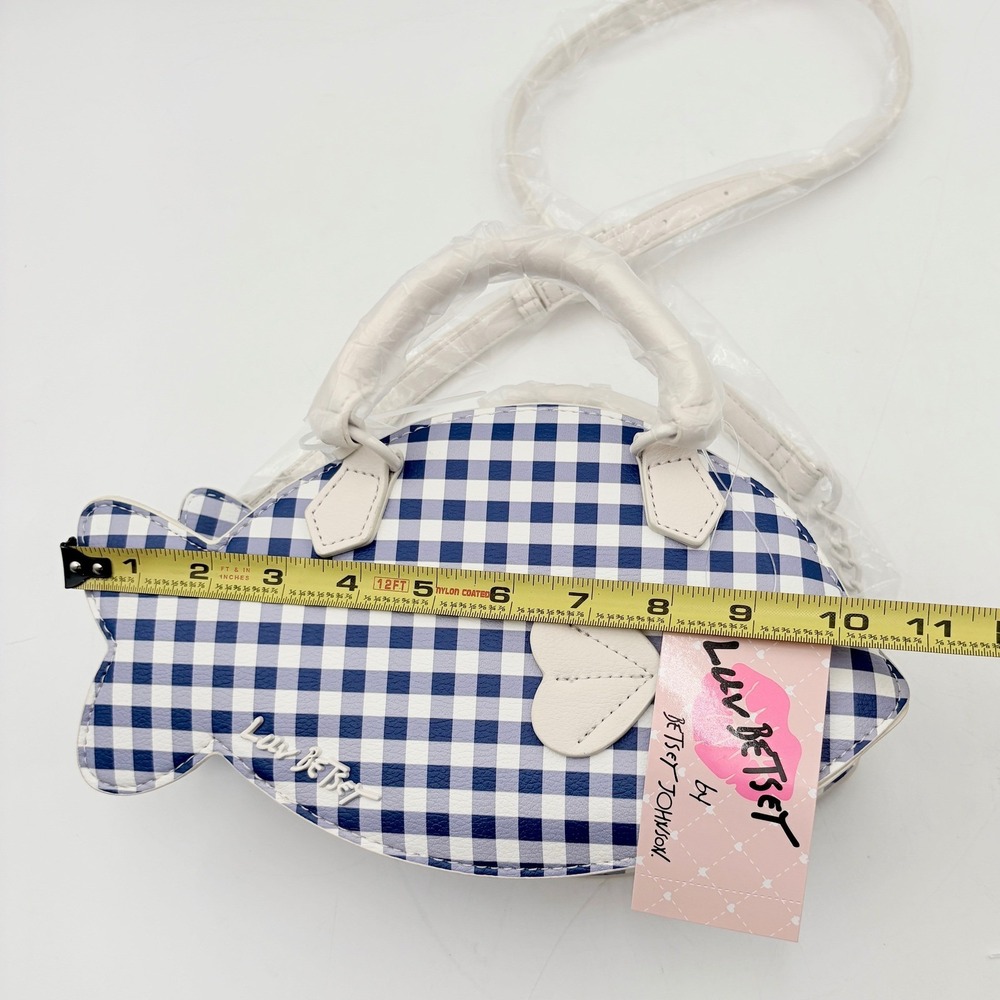 Luv Betsey LBFISH‎ Betsey Johnson Gingham Fish Crossbody Bag Navy Blue White - Picture 8 of 9